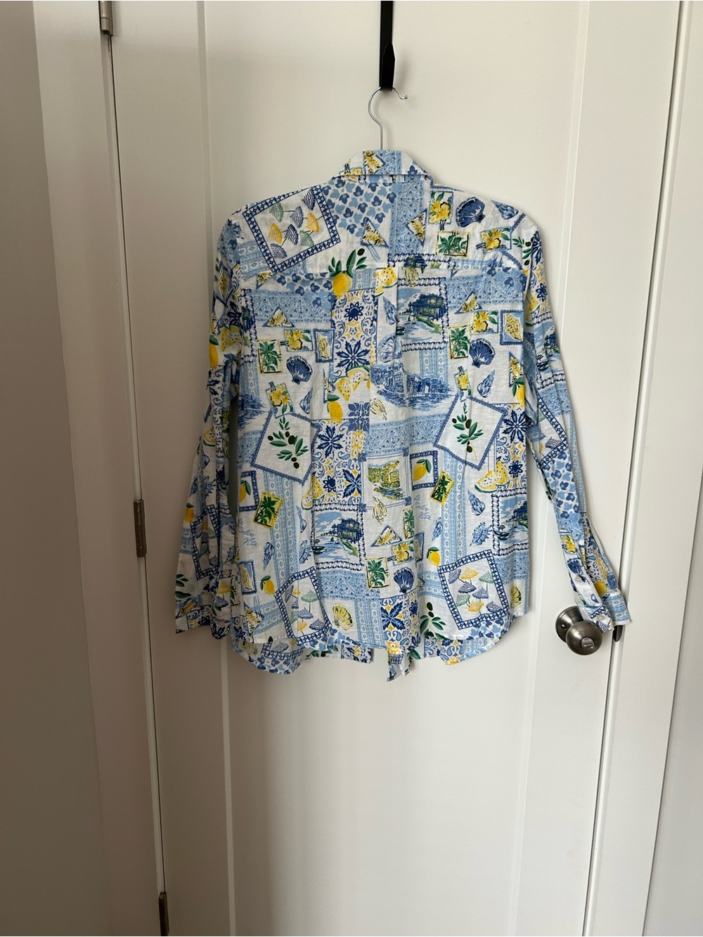 J. Crew Blue, Yellow and White Patchwork Print Button-Down Shirt - Picture 2 of 3